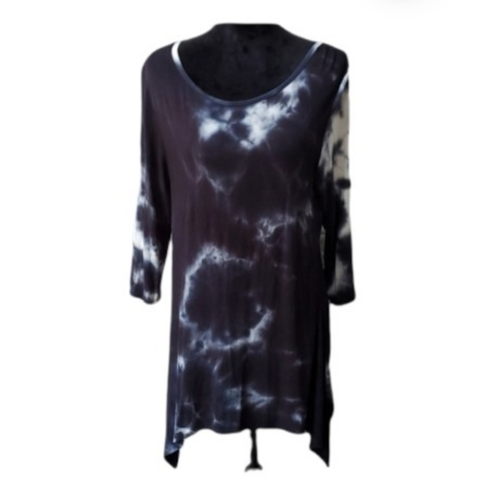 Olivia Sky Dress Womens Medium Tye Dye Navy Blue White Boho Grunge